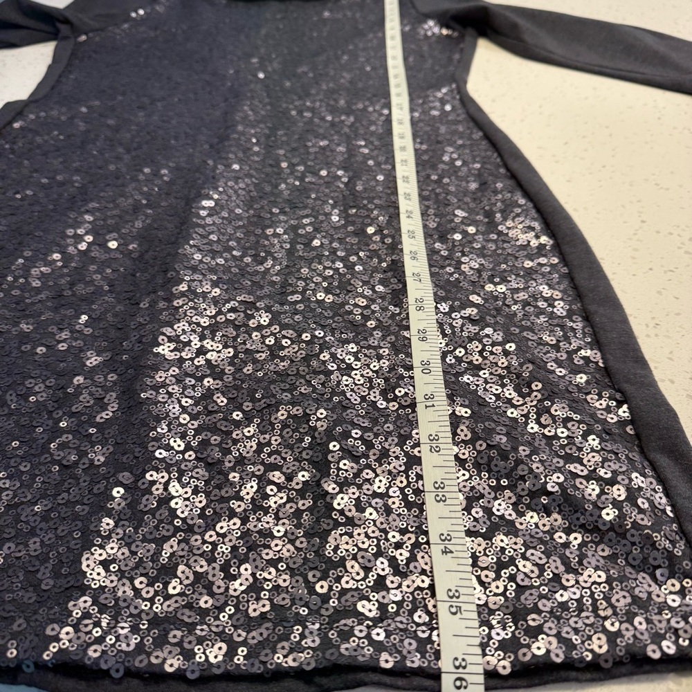 Gray Sequin Front Shift Dress 3/4 Sleeve Party Mini Medium - Picture 8 of 8